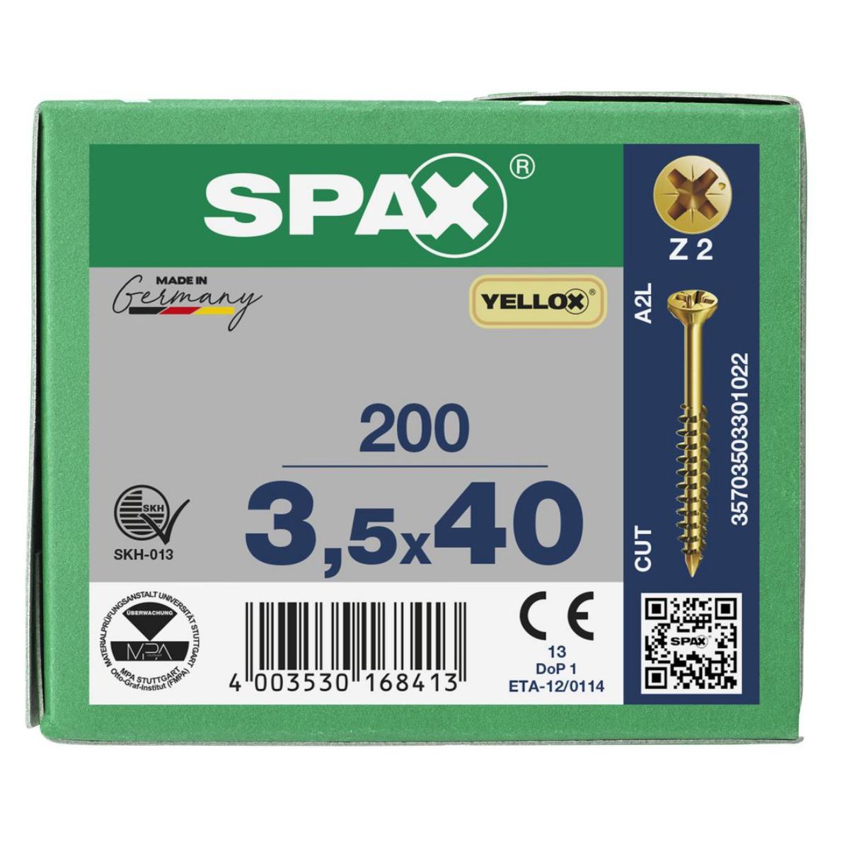 SPAX-S Glasleistenschraube Senkkopf Fräsrippen Kreuzschlitz Z2 Teilgewinde Cut YELLOX, 200 Stück