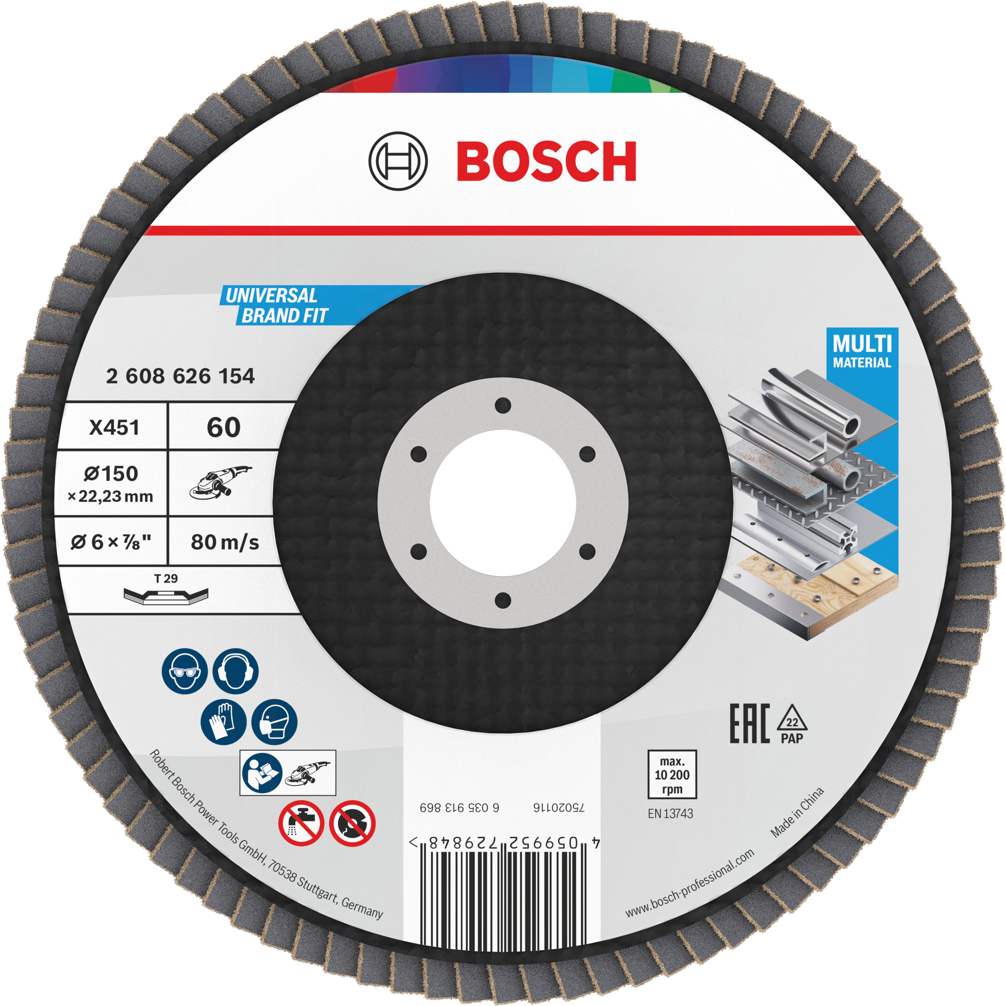 Bosch X451 Fächerschleifscheiben, 150mm, T29, K60