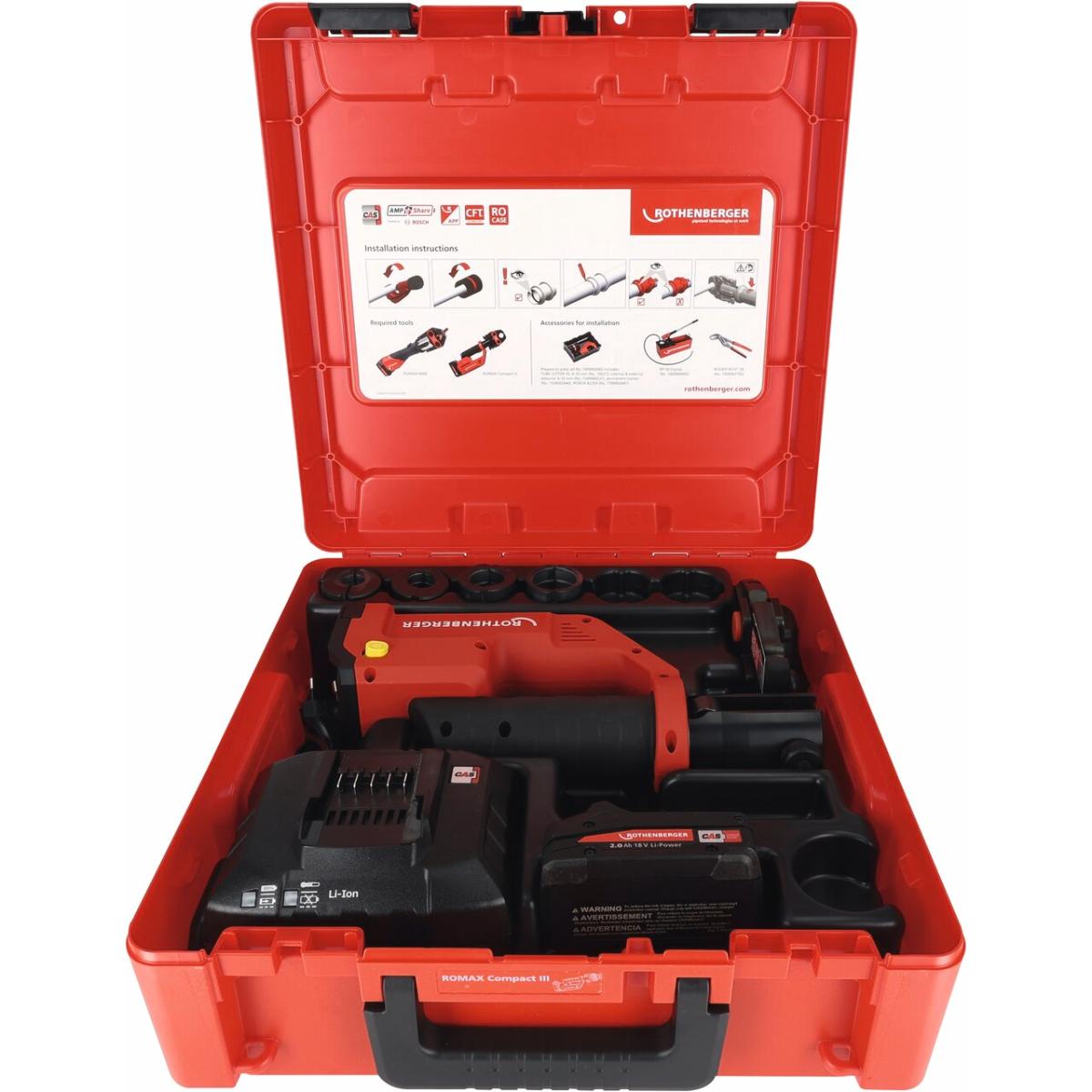 Rothenberger Smarte Akku - Pressmaschine ROMAX COMPACT III WE-set U16 - 20 - 25 - 32, 2Ah, EU, CAS