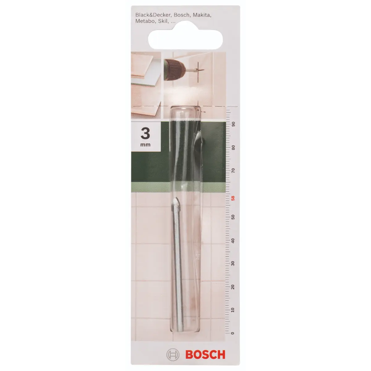 Bosch Glas- und Fliesenbohrer D= 3,0 mm, L= 58 mm
