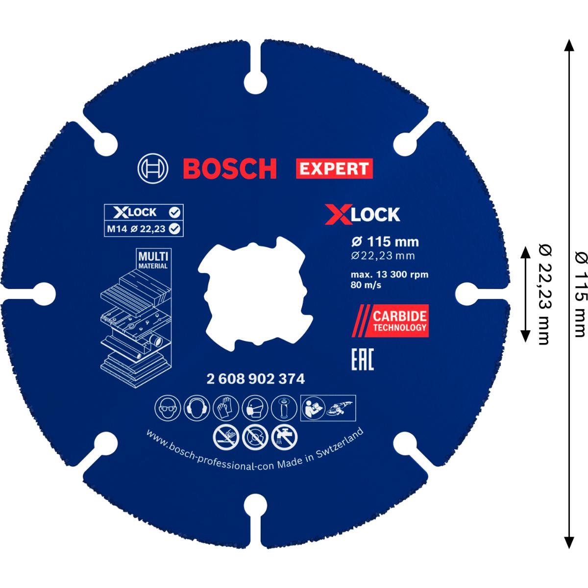 Bosch EXPERT Multi Material Carbide-Trennscheibe, 115 x 22,23 mm, X-Lock, 10-Stück