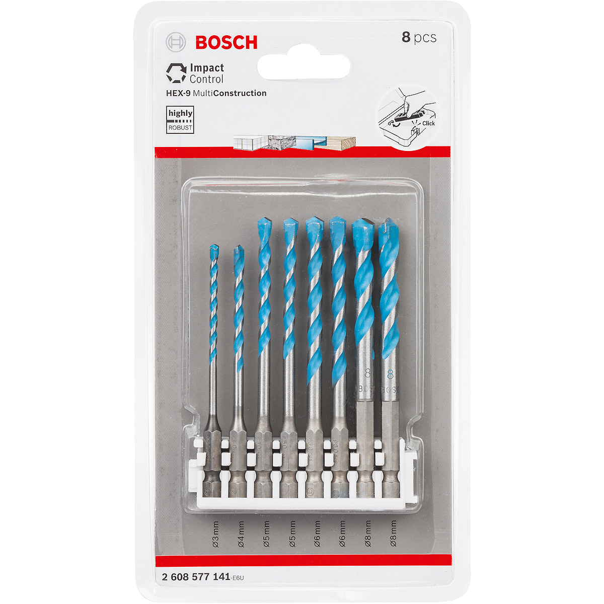 Bosch Mehrzweckbohrer-Set Hex-9 Multi Construction, 8-teilig, 3 - 8 mm