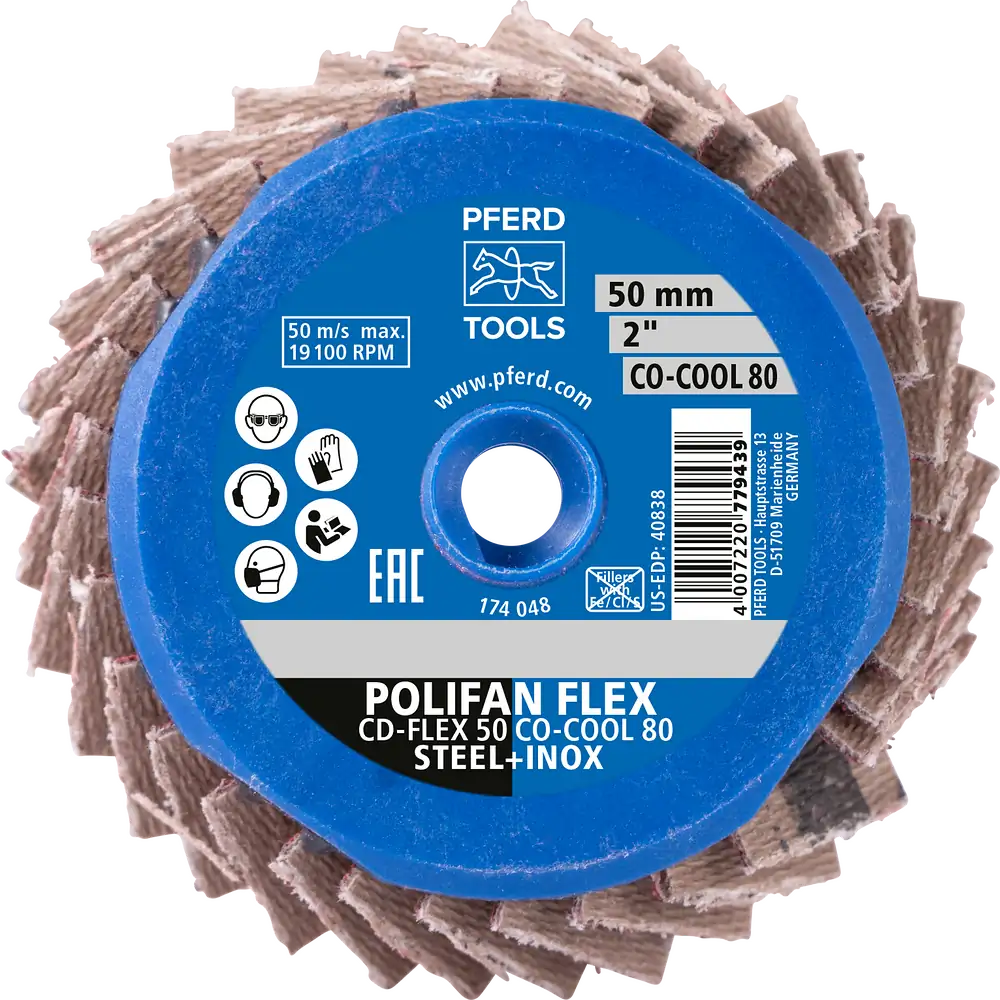 PFERD TOOLS COMBIDISC Flexibel Keramikkorn Mini-POLIFAN CDR Ø 50mm CO-COOL60 für kühlen Schliff auf Edelstahl