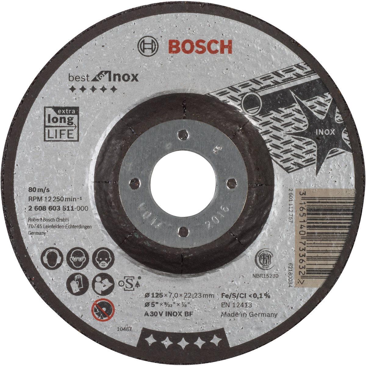 Bosch Schruppscheibe gekröpft, Best for Inox A 30 V INOX BF, 125 mm, 22,23 mm, 7 mm