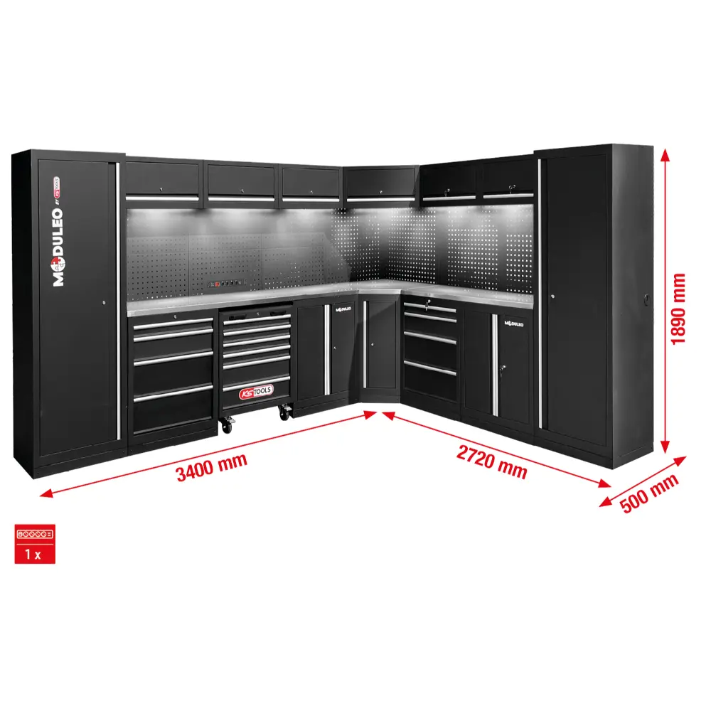 KS TOOLS Werkstatt-Schranksystem, L-Form, 3400 x 2720 mm, Variante 2