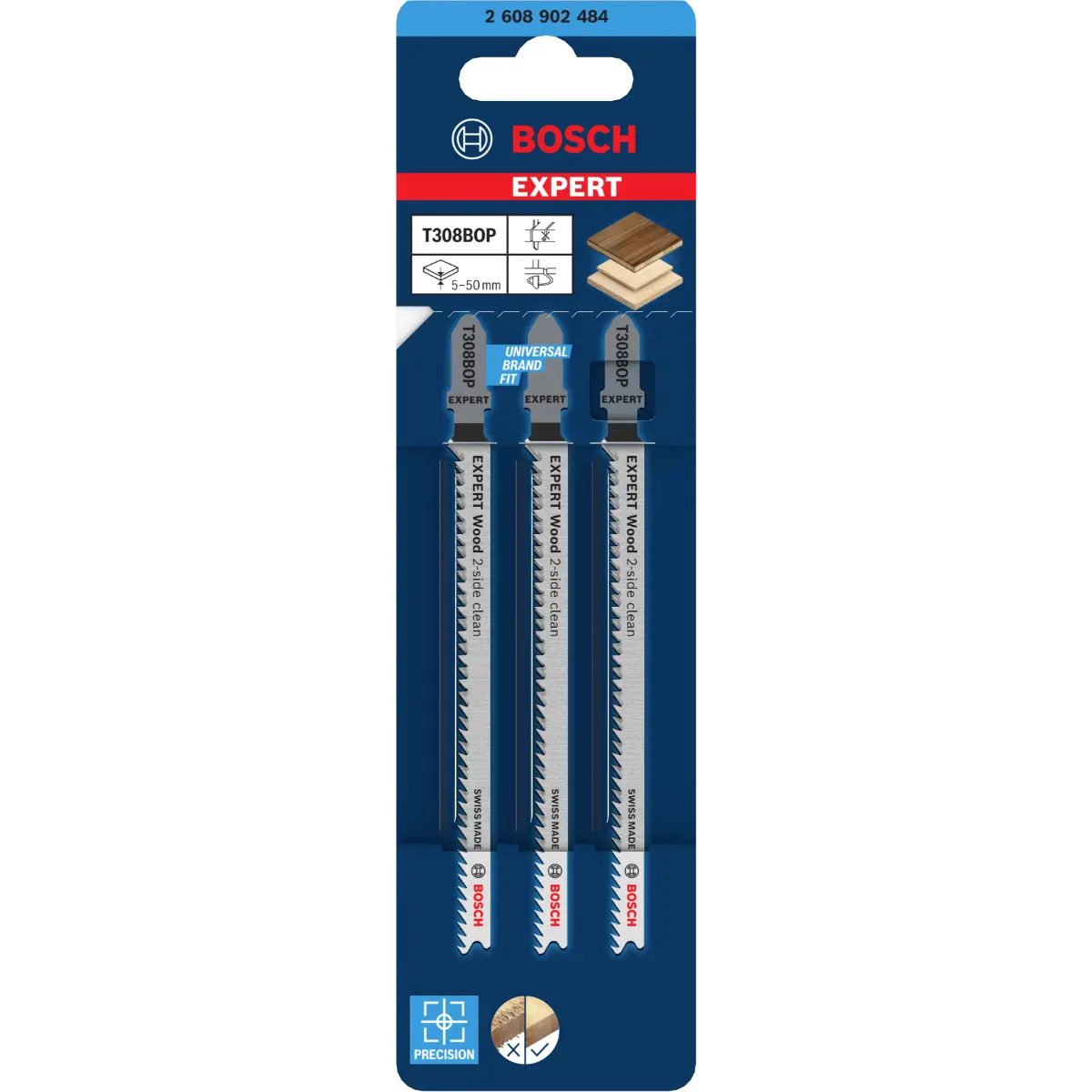 Bosch EXPERT Wood 2-side clean T308BOP Stichsägeblatt, 3-tlg.