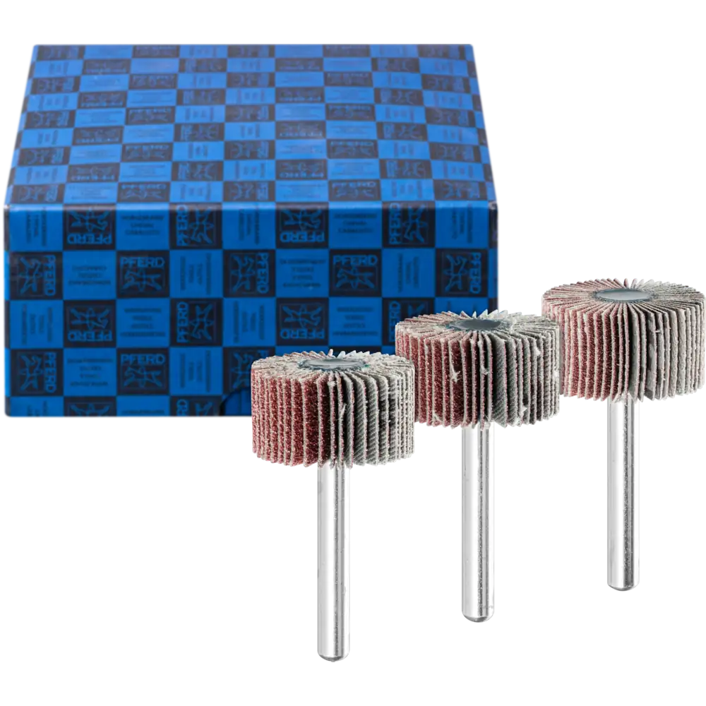 PFERD TOOLS Fächerschleifer-Set 3-tlg. Korund 30x15mm Schaft 6 mm A60, 80,120 für Feinschliff