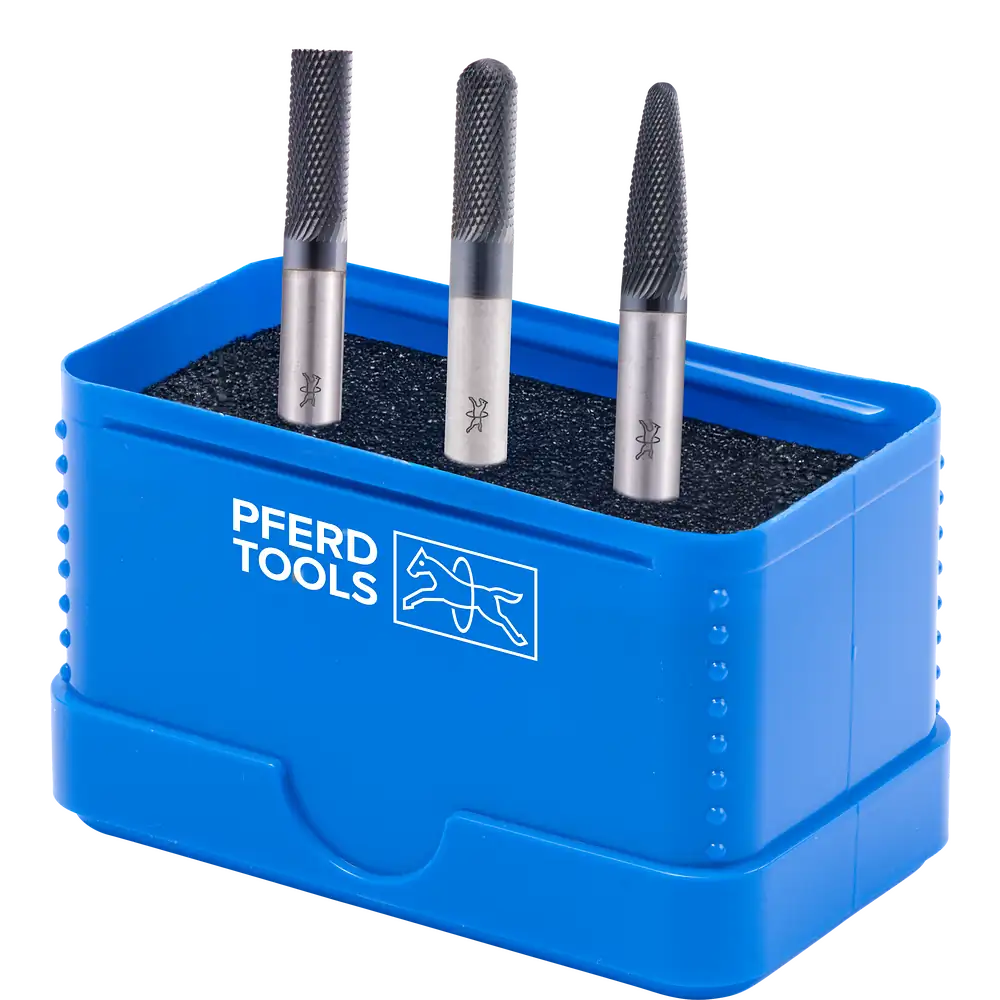 PFERD TOOLS Hartmetall Hochleistungsfrässtift Set 1306 MICRO 3-tlg Ø 6mm Schaft-Ø 6mm HICOAT beschichtet für die Feinbearbeitung