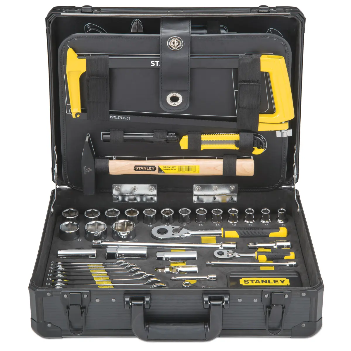 STANLEY Werkzeugkoffer aus Aluminium mit robusten Metallverschlüssen, 142-teilig