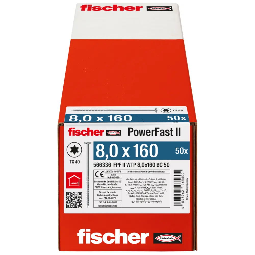 Fischer Holzbauschraube 8,0x160 FPF II WTP BC, Tellerkopf, Innenstern TX, Teilgewinde, blauverzinkt