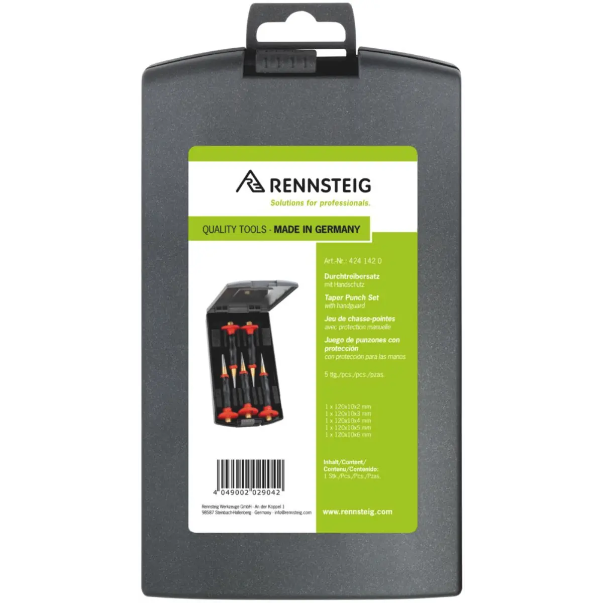 Rennsteig Durchtreibersatz mit Handschutz in Kunststoffkassette