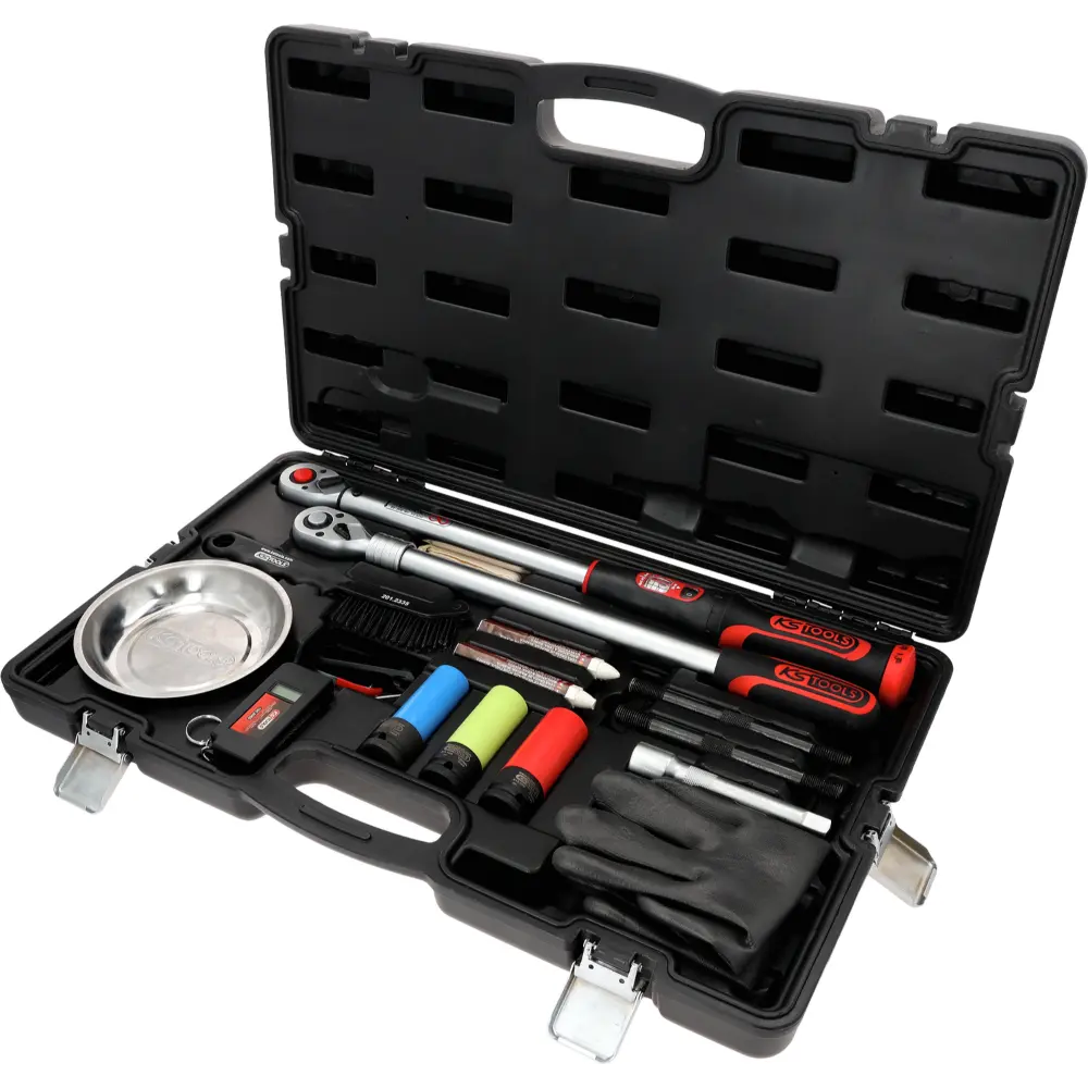 KS TOOLS MASTER Radwechsel-Service-Satz mit 1/2" INFINITOOL Ratschen-Drehmomentschlüssel, 20 – 200 Nm, 18-tlg