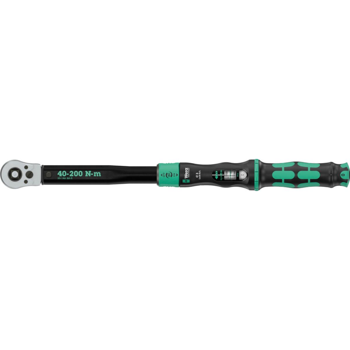 Wera Click-Torque Lock C 3 R/L Drehmomentschlüssel, einstellbar, Torque Funktion, Durchsteckvierkant (1/2 zoll), Rechts-/Linksanzug, 40-200 Nm, 1/2 zoll x 40-200 Nm