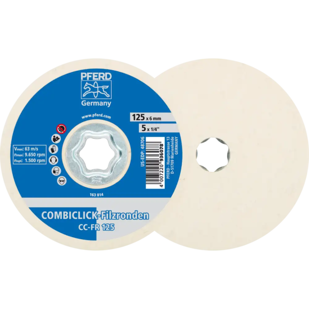 PFERD TOOLS COMBICLICK Filzronden CC-FR 125 mm für Vor-und Hochglanzpolitur mit Winkelschleifer, 2 Stück