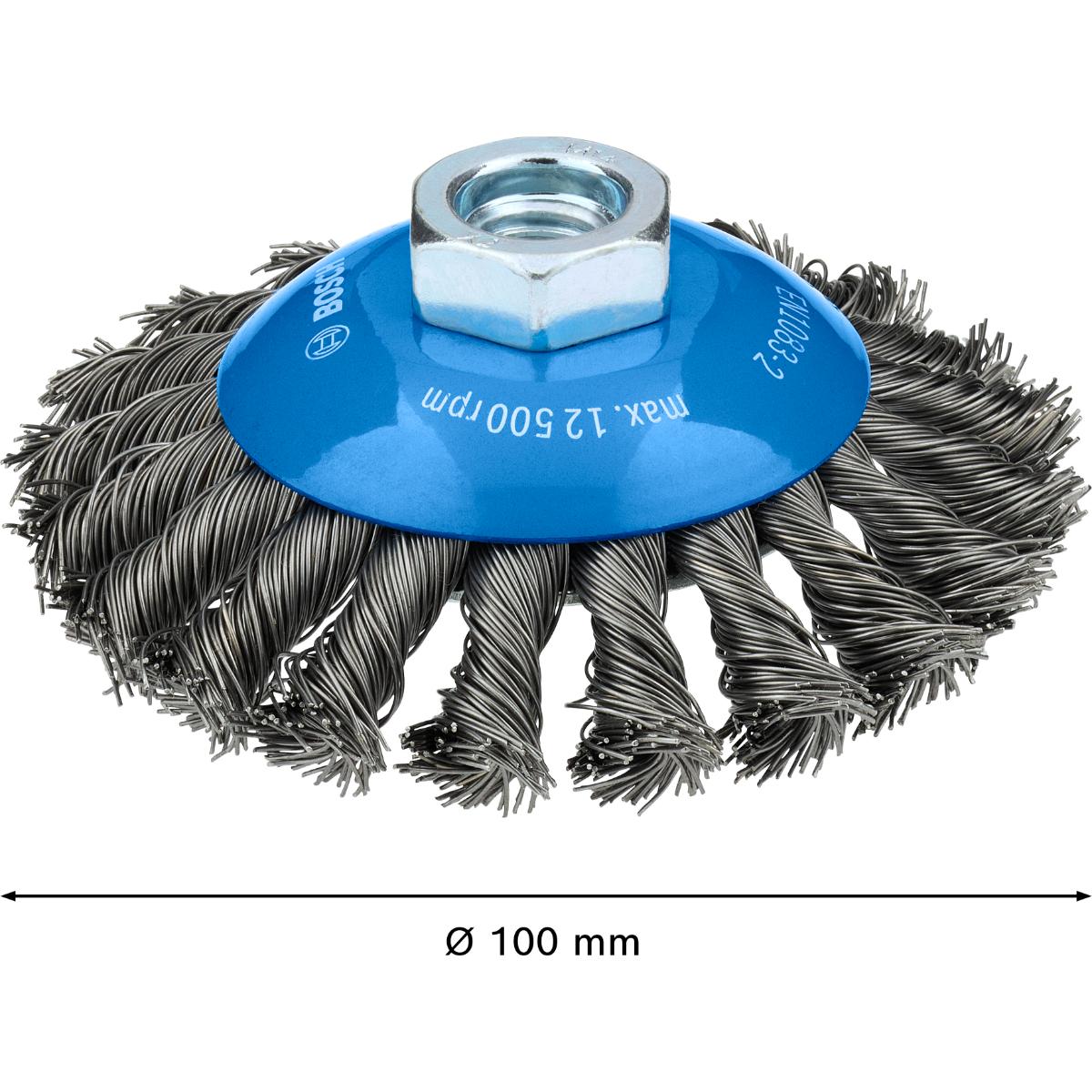 Bosch Metal heavy Kegelbürste, 100 x 0,5 mm, M14, gezopft