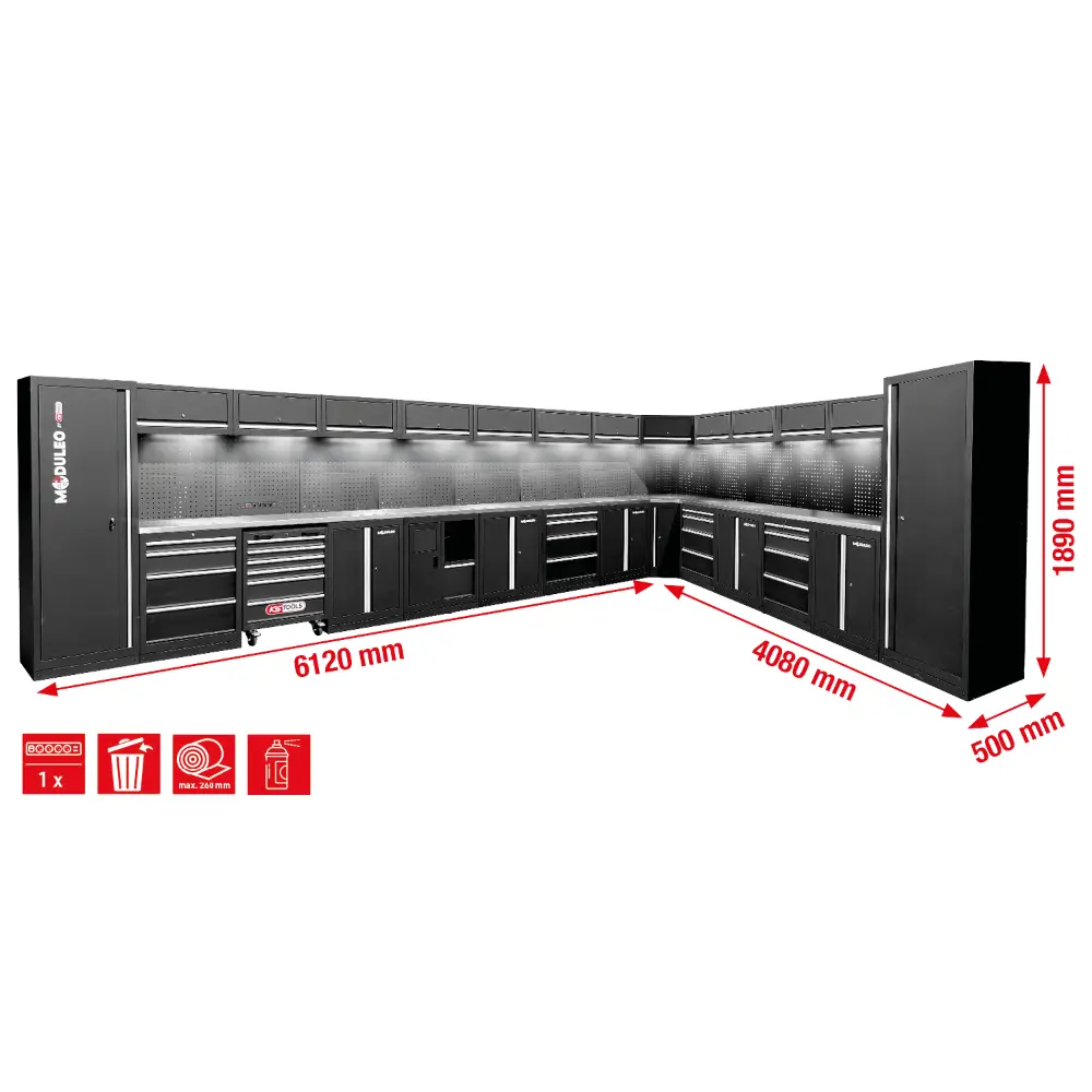 KS TOOLS Werkstatt-Schranksystem, L-Form, 6120 x 4080 mm