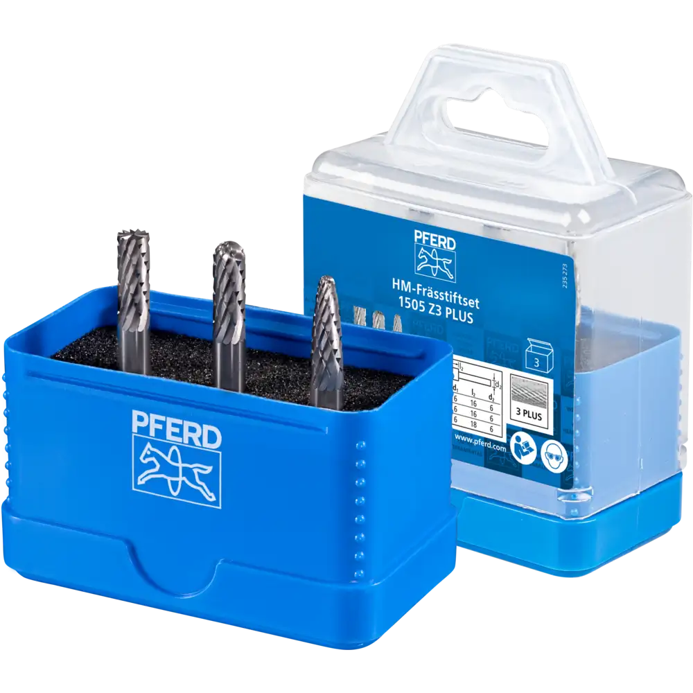PFERD TOOLS Hartmetall Frässtift Set 1505 Zahnung 3 PLUS 3-tlg. 6mm universal mittel kreuzverzahnt