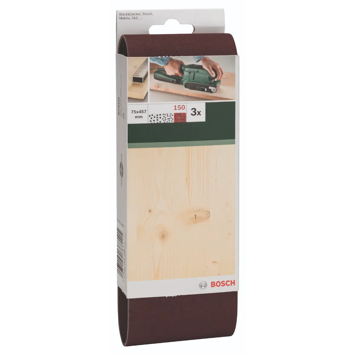 Bosch Schleifband-Set für Bandschleifer, rote Qualität K=150, 75 x 457 mm, 3-tlg.