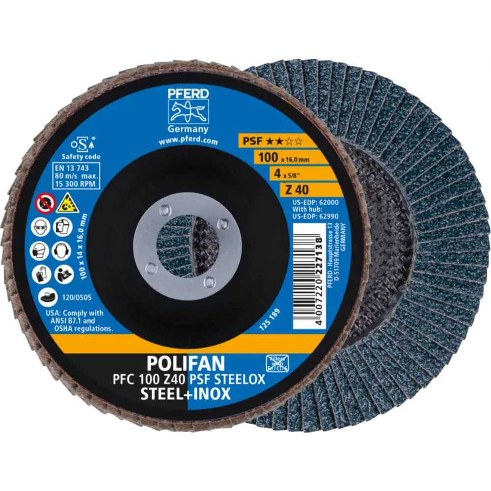 PFERD TOOLS POLIFAN Fächerscheibe PFC konisch Zirkonkorund Universallinie PSF STEELOX Stahl/Edelstahl