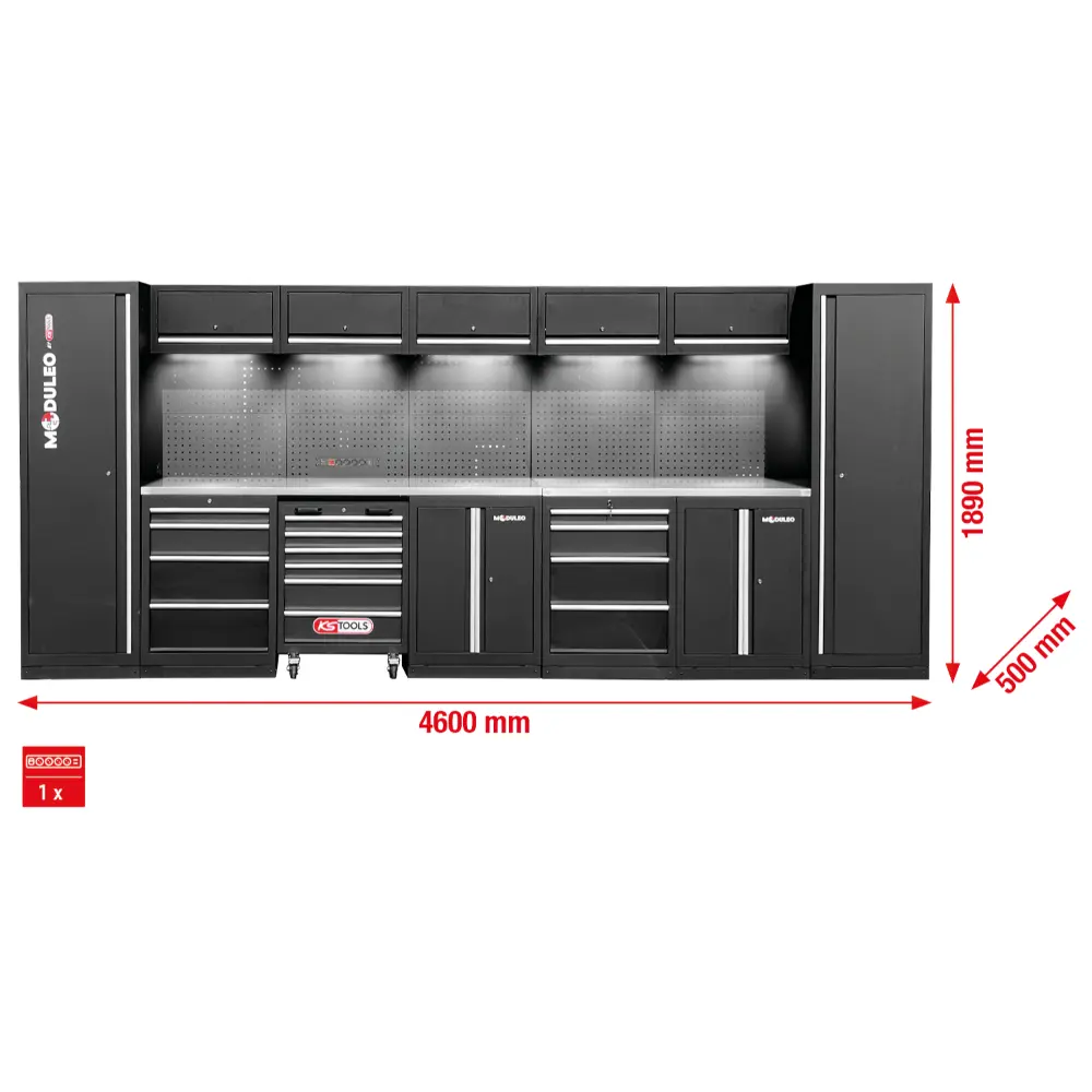KS TOOLS Werkstatt-Schranksystem, gerade, 4600 x 500 mm, Variante 1
