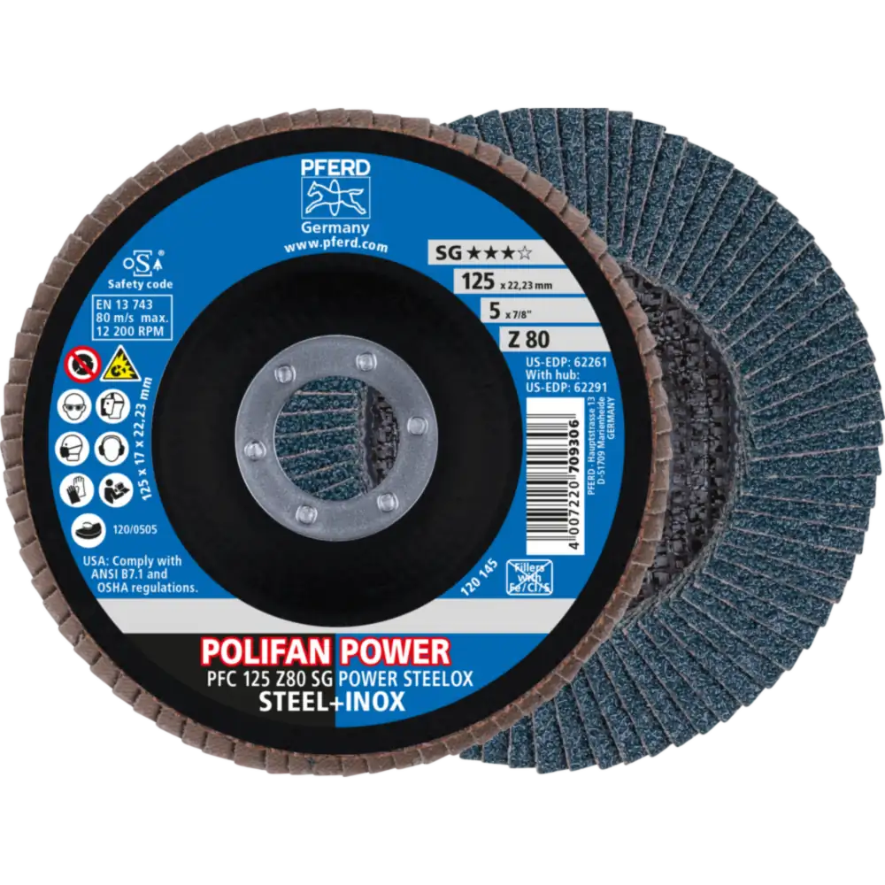 PFERD TOOLS POLIFAN POWER Fächerscheibe PFC konisch Zirkonkorund SG STEELOX Stahl/Edelstahl