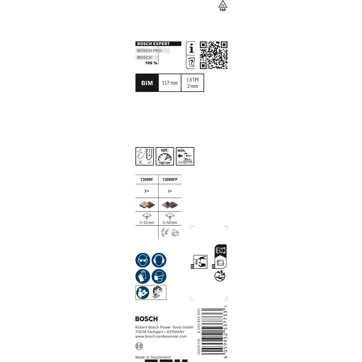Bosch EXPERT ‘Hardwood 2-side clean‘ Stichsägeblatt-Set, 2-tlg., T308BF/BFP. Für Stichsägen