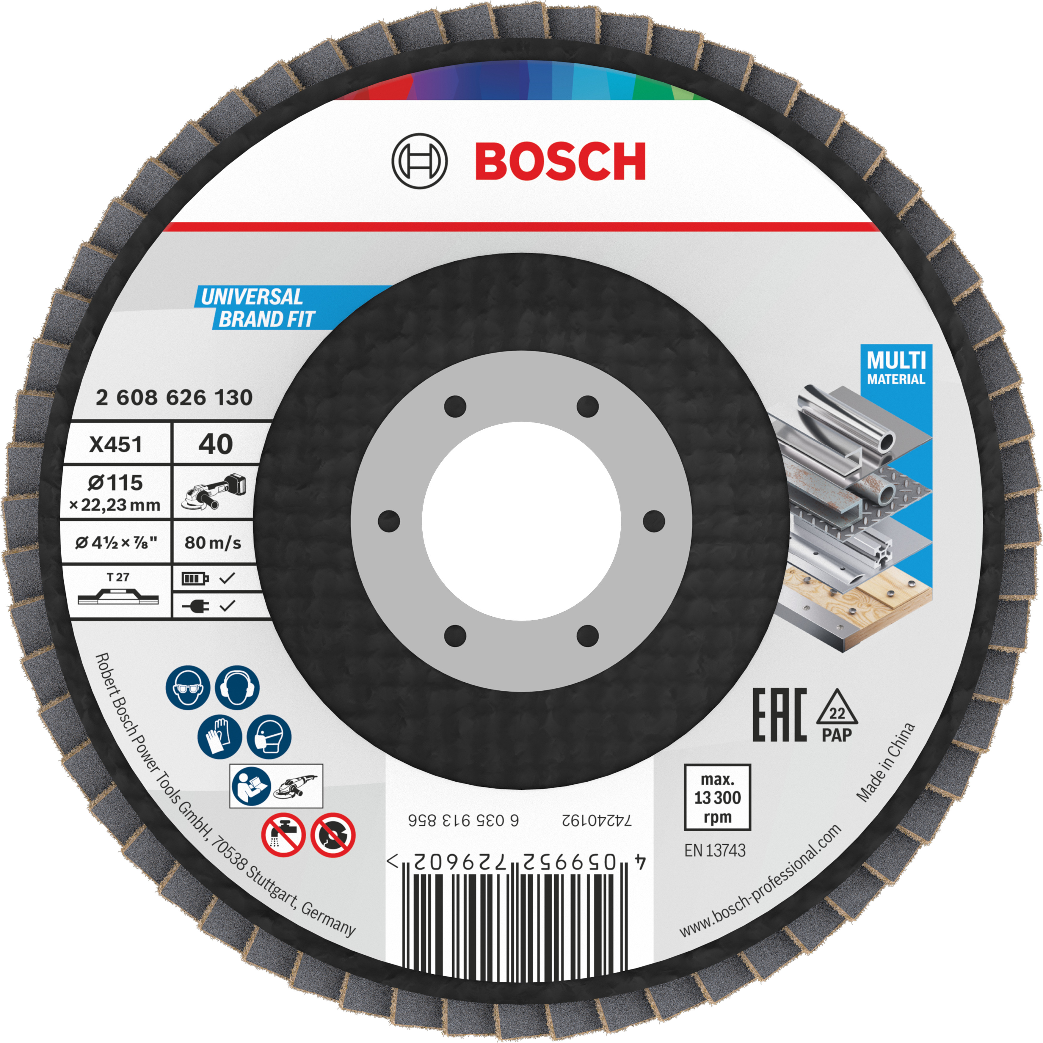 Bosch X451 Fächerschleifscheiben, 115mm, T27, K40