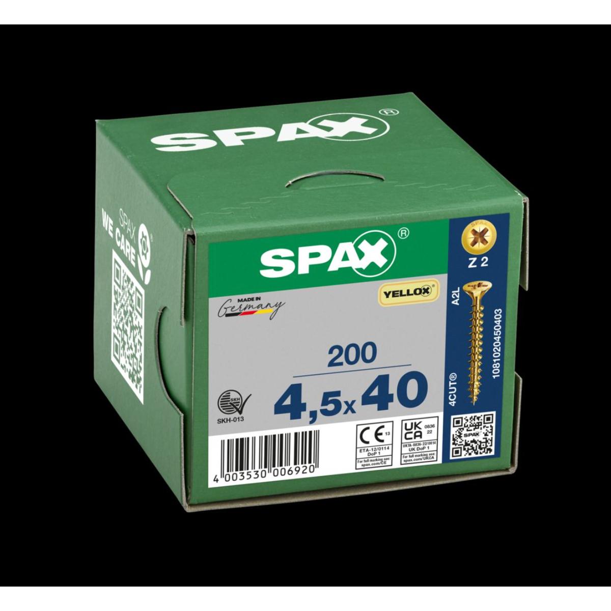SPAX Senkmultikopf Kreuzschlitz Z2 Vollgewinde YELLOX, 200 Stück