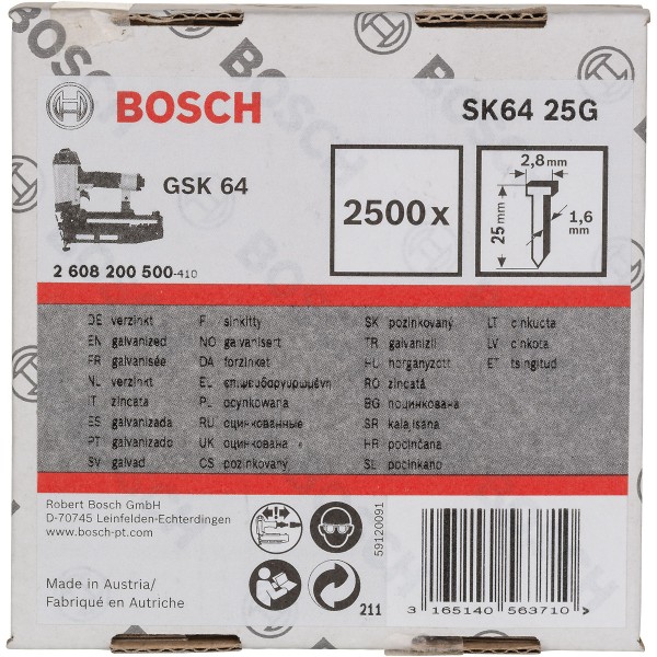 Bosch Senkkopf-Stift SK64 25G, 1,6 mm, 25 mm, verzinkt