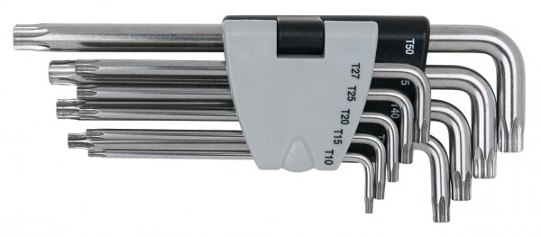 KS Tools EDELSTAHL Torx-Winkelstiftschlüssel mit Bohrung, lang, 9-tlg