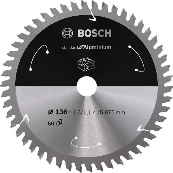 Bosch Akku-Kreissägeblatt Standard for Aluminium 184 x 2/1,5 x 16, 56 Zähne