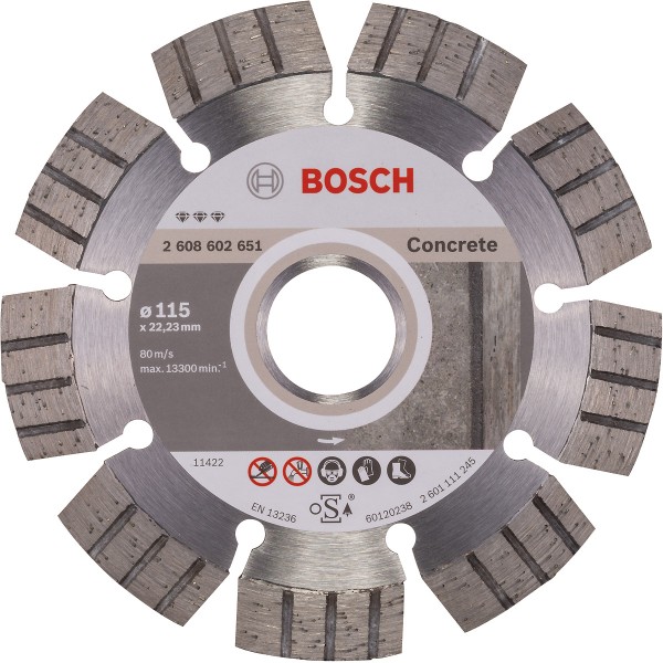 Bosch Diamanttrennscheibe Best for Concrete, Bohrungsdurchmesser (mm):22.23, Segmenthöhe (mm):12, Schnittbreite (mm):2.2