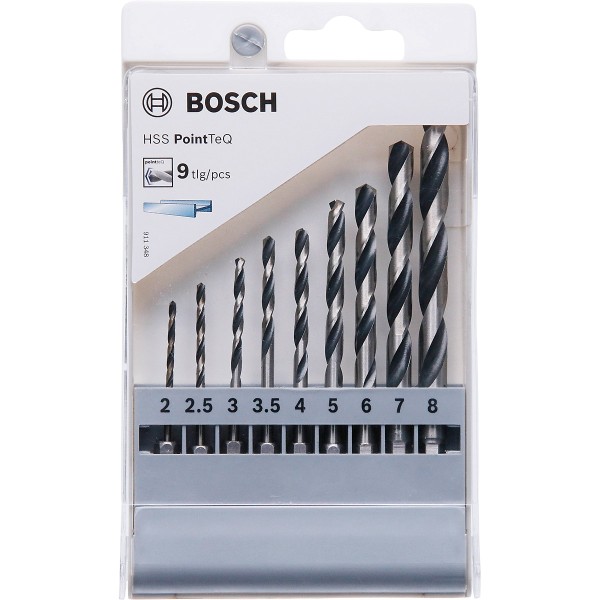 Bosch HSS-Spiralbohrer PointTeQ mit Sechskantschaft, 9-teilig