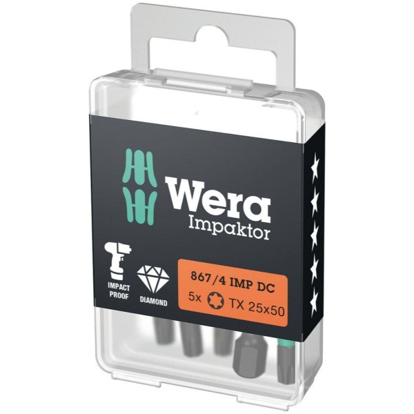 Wera 867/4 IMP DC TORX DIY Impaktor Bits, TX 25 x 50 mm, 5-teilig