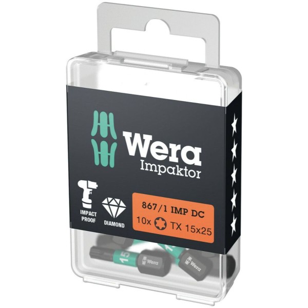 Wera 867/1 IMP DC TORX DIY Impaktor Bits, TX 15 x 25 mm, 10-teilig