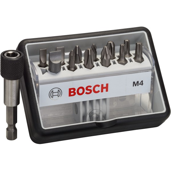 Bosch Schrauberbit-Set Robust Line M Extra-Hart, 12 + 1-teilig, 25 mm, PH, PZ, Torx, LS