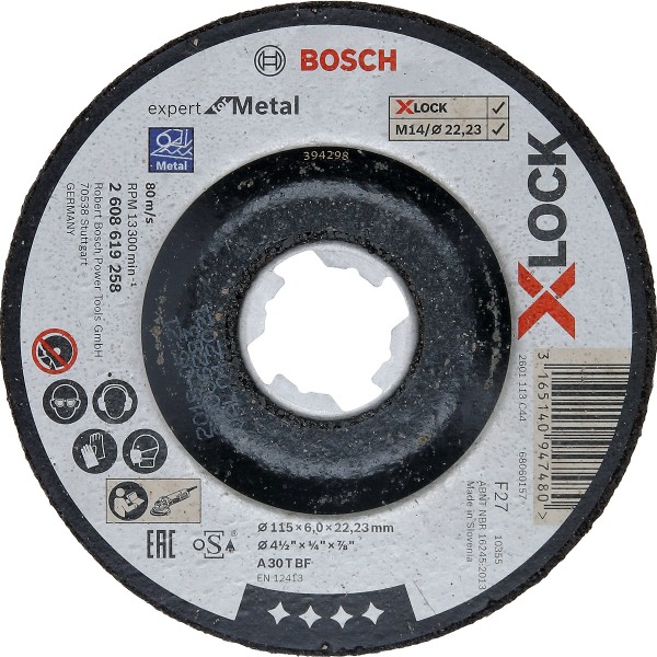 Bosch Schruppscheibe X-LOCK, gekröpft Expert for Metal A 30 T BF, 115 x 22,23 x 6 mm