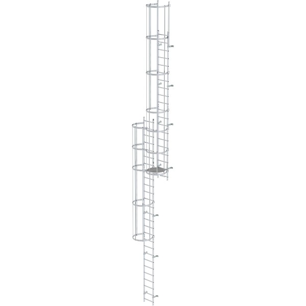 Mehrzügige Steigleiter mit Rückenschutz (Notleiter) Aluminium blank