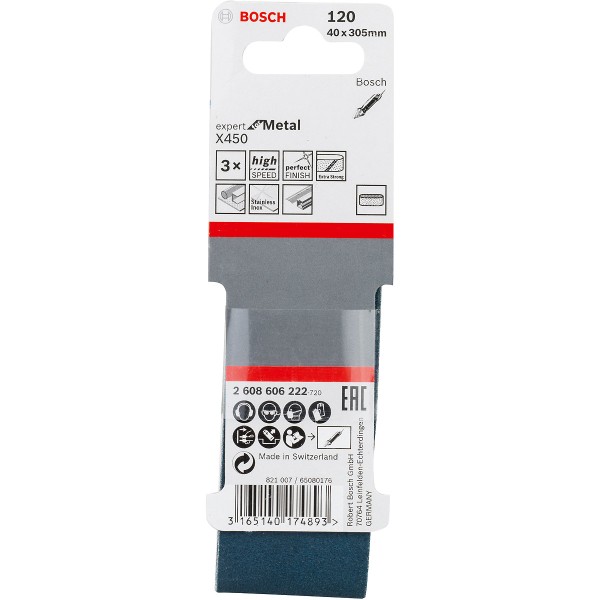 Bosch Schleifband-Set X450, Expert for Metal, 3-teilig, 40 x 305 mm
