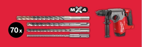 Milwaukee Akku-Kombihammer SDS-Plus MX4 M18 FHX-0X + Bohrhammer-Set 71-teilig