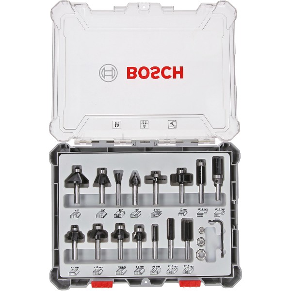 Bosch Fräser-Set, 15-teilig, 6mm Schaft