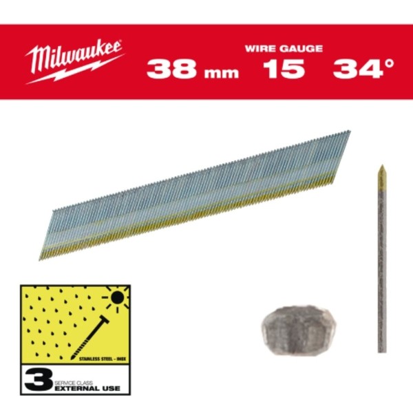 Milwaukee Stift-Nägel 15G 34° SC3, Edelstahl