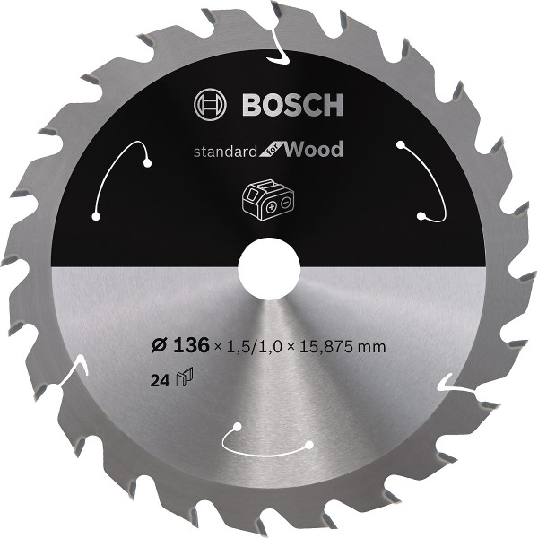 Bosch Akku-Kreissägeblatt Standard for Wood H 160x20 T12, ø außen: 136 mm