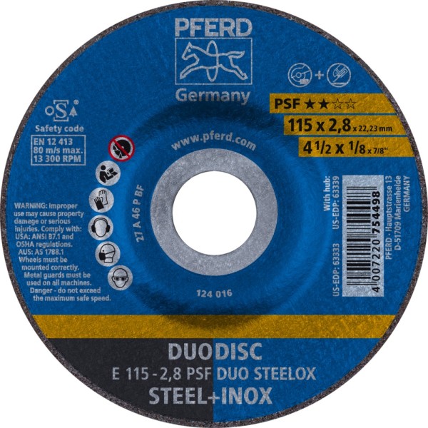 PFERD DUODISC Trenn-/Schleifscheiben PSF DUO STEELOX für Stahl/VA