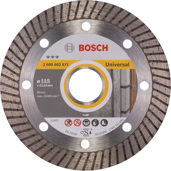 Bosch Diamanttrennscheibe Best for Universal Turbo, Bohrungsdurchmesser (mm):22.23, Segmenthöhe (mm):12, Schnittbreite (mm):2.2