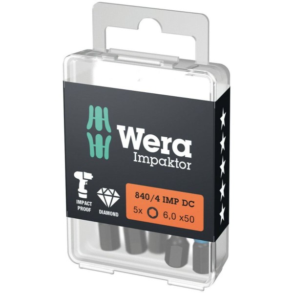 Wera 840/4 IMP DC Hex-Plus DIY Impaktor Bits, 6 x 50 mm, 5-teilig