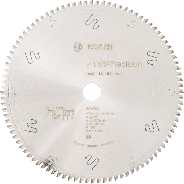 Bosch Kreissägeblatt Top Precision Best for Multi Material, Außendurchmesser (mm):305, Zähnezahl (Anzahl): 96