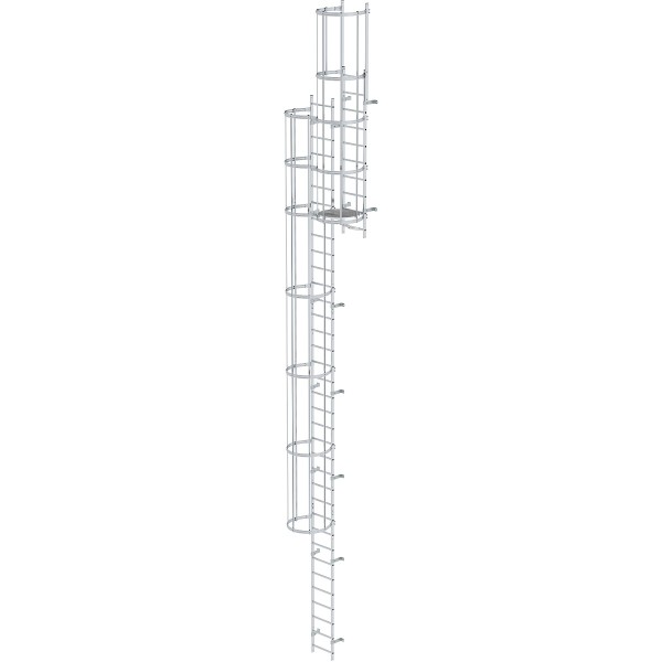 Mehrzügige Steigleiter mit Rückenschutz (Bau) Aluminium blank