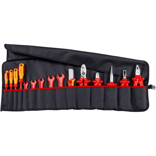 KNIPEX Werkzeug-Rolltasche 15-teilig mit isolierten Werkzeugen für Arbeiten an elektrischen Anlagen