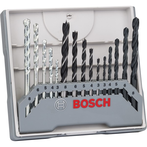 Bosch Bohrer-Set für Metall-, Holz-, Steinbearbeitung, 15-teilig, 3 - 8mm